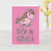 Es ist ein Mädchen | Rosa Pferd Karte (Gelbe Blume)