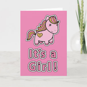Es ist ein Mädchen   Rosa Pferd Karte