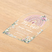 Es ist ein Mädchen, rosa Regenbogenblütendusche. Acryleinladungen (Ablage )