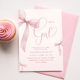 Es ist ein Mädchen Rosa Schleife Baby Shower Einladung