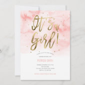 Es ist ein Mädchen, rosa, Wasserfarbe, Baby Girl D Einladung (Vorderseite)