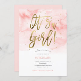 Es ist ein Mädchen, rosa, Wasserfarbe, Baby Girl D Einladung