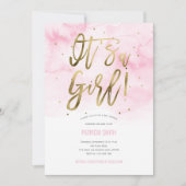 Es ist ein Mädchen, rosa, Wasserfarbe, Baby Girl D Einladung (Vorderseite)