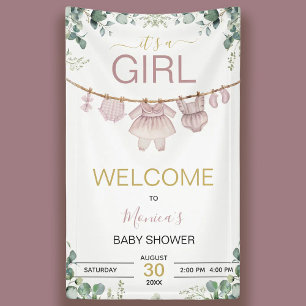 Es ist ein Mädchen Rosa Wasserfarbe Baby Shower Wi Banner