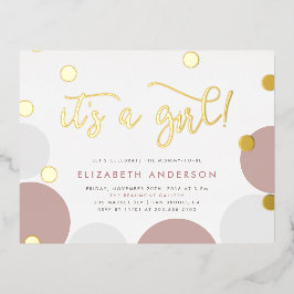 Es ist ein Mädchen! | Rose & Gold Confetti Babydus Folie Einladungspostkarte