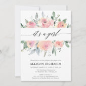 Es ist ein Mädchen rot grüne Blumendusche Einladung (Vorderseite)