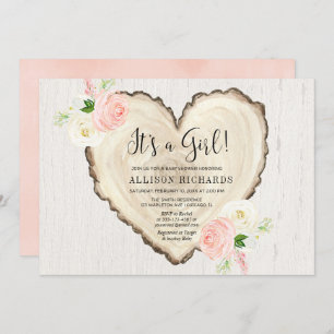 Es ist ein Mädchen rustikale Blumenvalentine Herzd Einladung