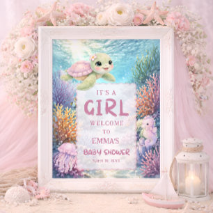 Es ist ein Mädchen-Schildkröten-Baby-Shower-Willko Poster