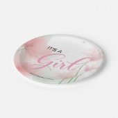 Es ist ein Mädchen Soft Blush Rosa Blumen  Pappteller (Schrägansicht)