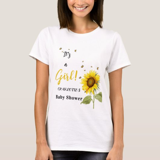 Es ist ein Mädchen! Sonnenblume mit Schmetterlings T-Shirt (Vorderseite)