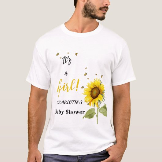 Es ist ein Mädchen! Sonnenblume mit Schmetterlings T-Shirt (Vorderseite)