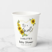 Es ist ein Mädchen! Sonnenblumen Frame Baby Dusche Pappbecher (Rückseite)