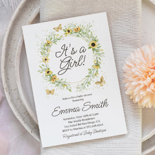 Es ist ein Mädchen Sonnenblumen Kranz Baby Shower  Einladung