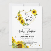 Es ist ein Mädchen! Sonnenblumen & Schmetterlinge  Einladung (Vorderseite)