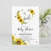 Es ist ein Mädchen! Sonnenblumen & Schmetterlinge  Einladung (Stehend Vorderseite)