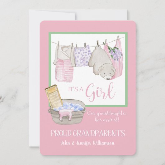 Es ist ein Mädchen - stolz Großeltern Ankündigung (Vorderseite)
