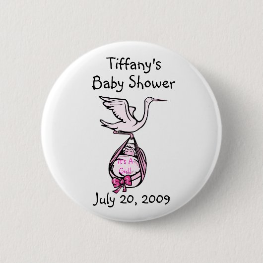 Es ist ein Mädchen-Storch-Knopf Button (Vorderseite)