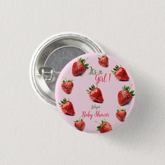 Es ist ein Mädchen Strawberry Babydusche Button (Vorne & Hinten)