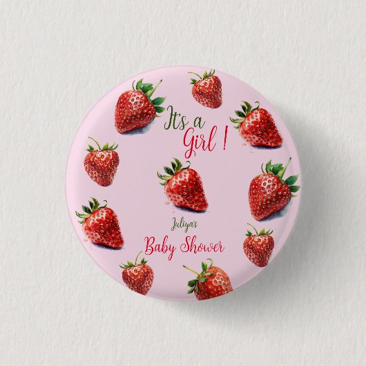 Es ist ein Mädchen Strawberry Babydusche Button (Vorderseite)