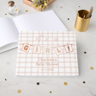 Es ist ein Mädchen! Süße braune Gingham-Babyparty Gästebuch