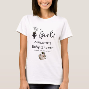 Es ist ein Mädchen! Süße Katze und Buch Baby Showe T-Shirt