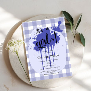 Es ist ein Mädchen Süße Pastell-Navy-Gingham-Baby- Einladung