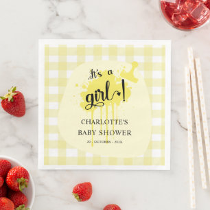 Es ist ein Mädchen Süße Pastellgelbe Gingham-Babyp Serviette