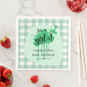 Es ist ein Mädchen Süße Pastellgrüne Gingham-Babyp Serviette