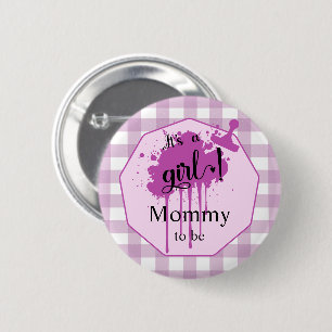 Es ist ein Mädchen Süße Pastellrosa Gingham werden Button
