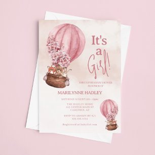 Es ist ein Mädchen Süßer Bär Luftballon Babyparty Einladung