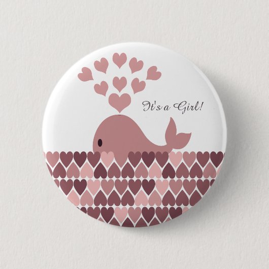 Es ist ein Mädchen! Süßer rosa Wal Button (Vorderseite)