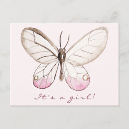 Es ist ein Mädchen! Sweet Blush Butterfly Postkart Ankündigungspostkarte