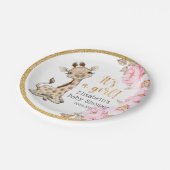 Es ist ein Mädchen! Sweet Giraffe Babydusche Papie Pappteller (Schrägansicht)