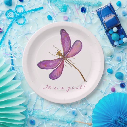 Es ist ein Mädchen! Sweet Lila Dragonfly Pappteller (Party)