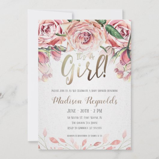 Es ist ein Mädchen - Tea Party Babydusche Einladun Einladung (Vorderseite)