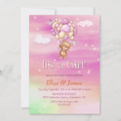 Es ist ein Mädchen! Teddy Bear Pink Balloons Babyd Einladung (Vorderseite)