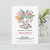 Es ist ein Mädchen! Tropical Baby Elephant Baby Du Einladung (Stehend Vorderseite)