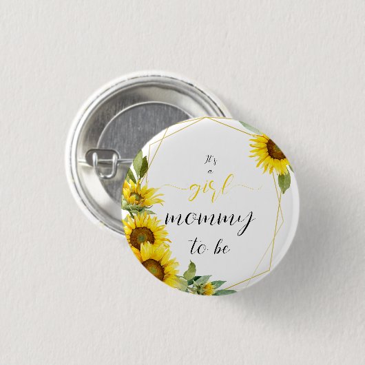 Es ist ein Mädchen! Wasserfarbe Sonnenblume Mommy Button (Vorne & Hinten)