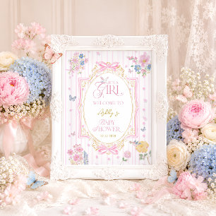 Es ist ein Mädchen Whimsical Floral Babyparty Will Poster