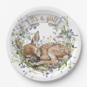 Es ist ein Mädchen Woodland Baby Shower Papier Tel Pappteller