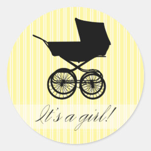 Es ist ein Mädchen! Yellow Baby Buggy Sticker