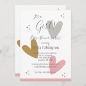 Es ist ein Märchenrosa Herz, eine moderne Babydusc Einladung (Vorne/Hinten)