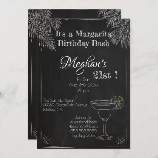 Es ist ein Margarita Birthday Bash 21. Einladung (Vorne/Hinten)