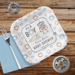 Es ist ein Niedlicher Junge blau | Greige Robot Ba Pappteller<br><div class="desc">Roboter-Thema "It's A Boy" Baby-Dusche Design. Fügen Sie einfach den Namen und das Duschdatum der Mama hinzu. Composite Design von Holiday Hearts Designs.</div>