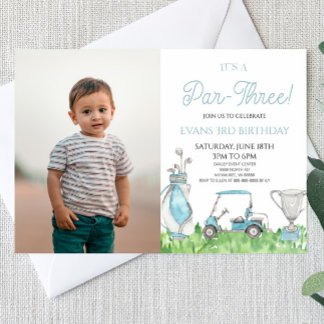 Es ist ein Par-Three! Blue Golf 3. Geburtstag Part Einladung
