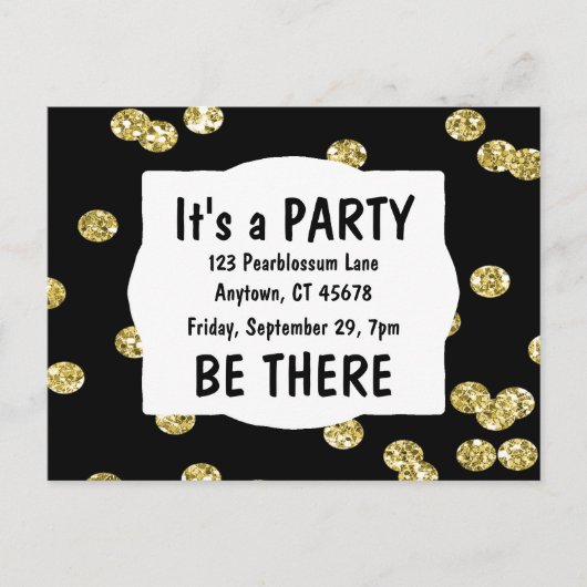 Es ist ein Party-Gold-Glitzer Einladungspostkarte (Vorderseite)