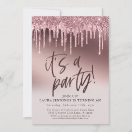 Es ist ein Party Pink Glitzer 60. Geburtstag Einladung