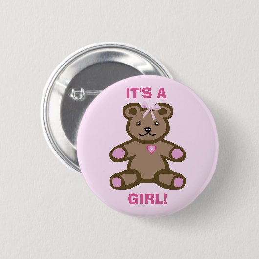 Es ist ein pinkfarbener Teddybär Button (Vorne & Hinten)