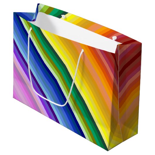 Es ist ein Rainbow-Party, mehrfarbiges Stripmuster Große Geschenktüte (Vorderseite Schrägansicht)