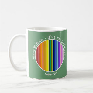 Es ist ein Rainbow-Party, mehrfarbiges Stripmuster Kaffeetasse